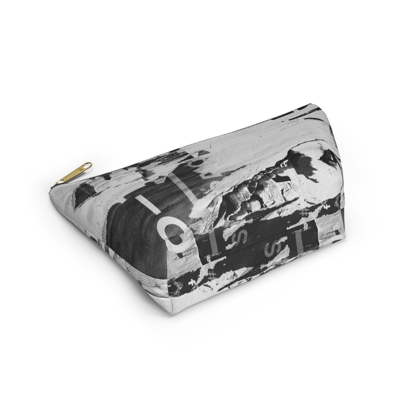 Urban Street Art Cosmetic Pouch w T-bottom, Accessory Pouch - Torn Poster Street Art Makeup Bag - Black and White Five Bag 22