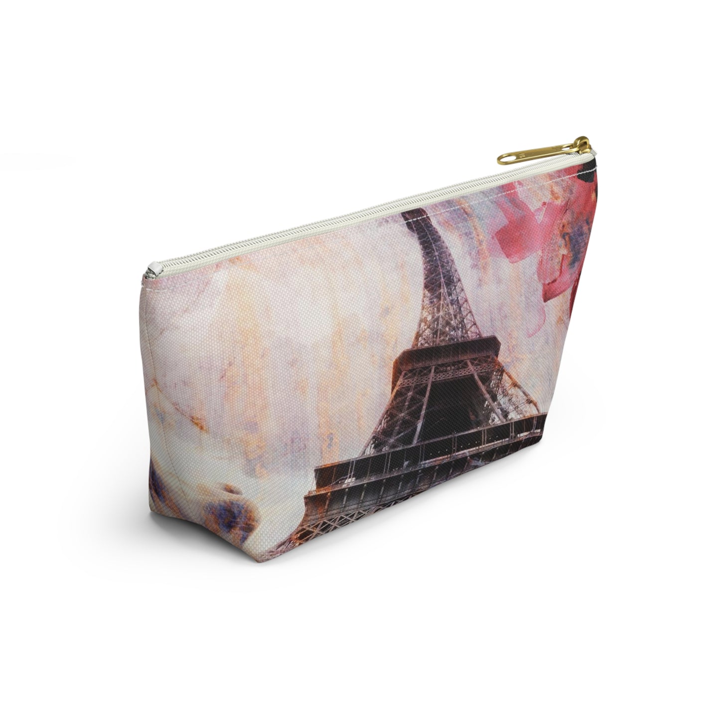 Eiffel Tower Cosmetic Pouch w T-bottom, Accessory Pouch - Paris Abstract Flower