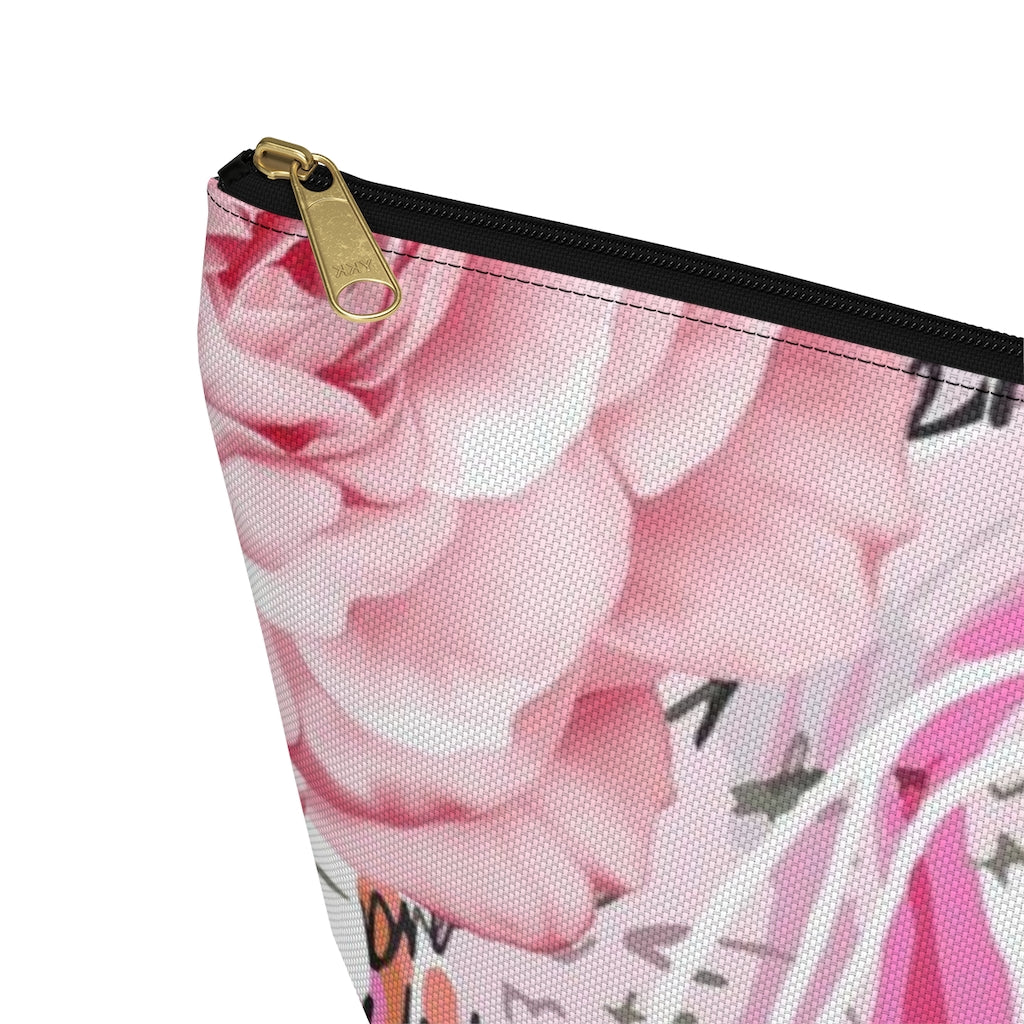 Abstract Rose Cosmetic Pouch w T-bottom, Accessory Pouch, Pink and Orange