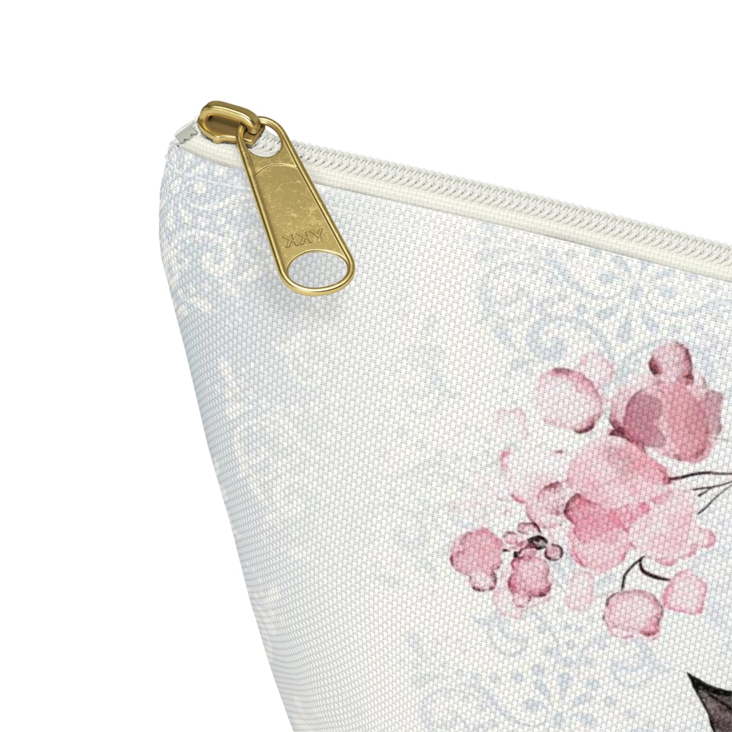 Personalized Pink Flower Damask - Cosmetic Pouch w T-bottom, Accessory Pouch