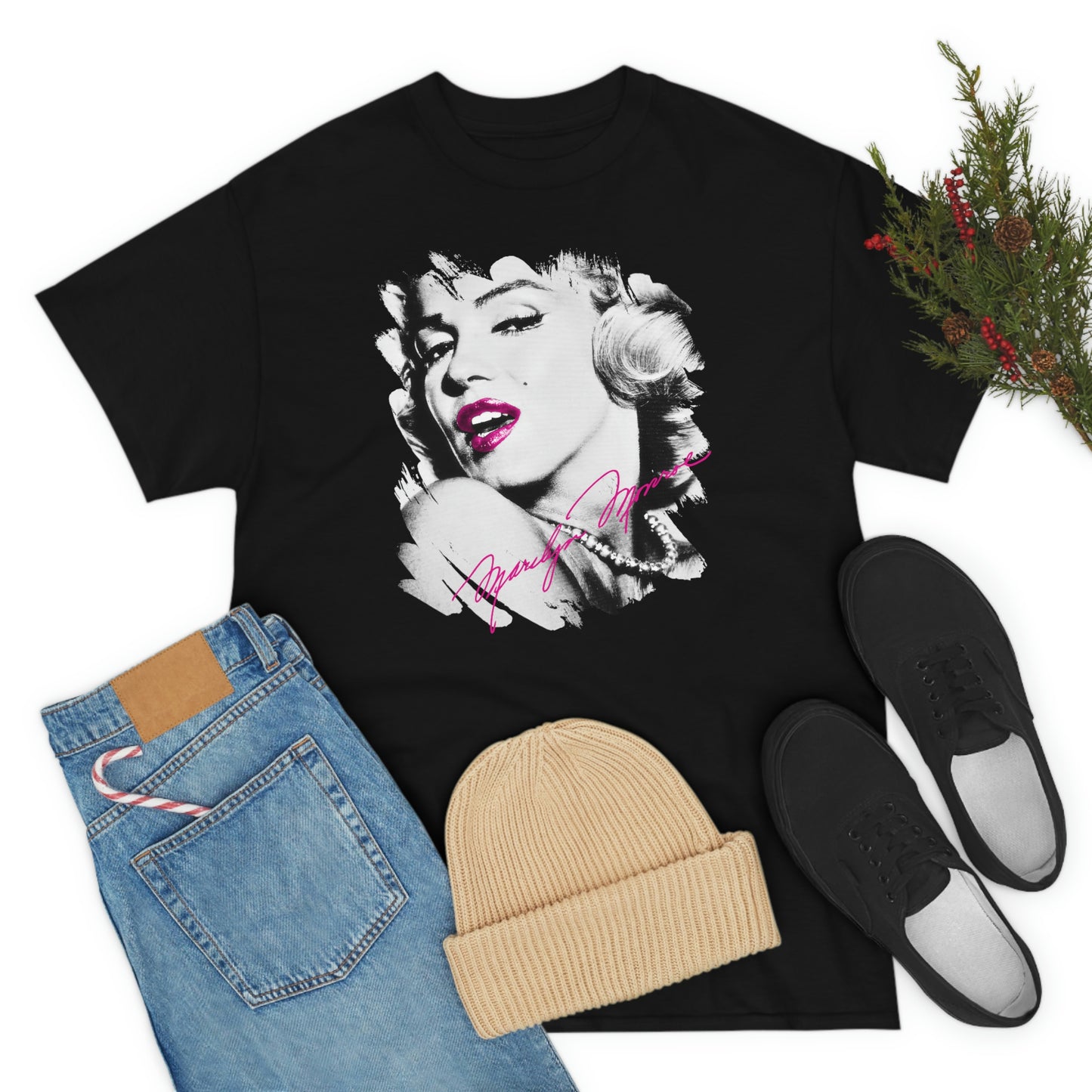 Black Marilyn Monroe Tee Shirt - Hot Lips, Pink