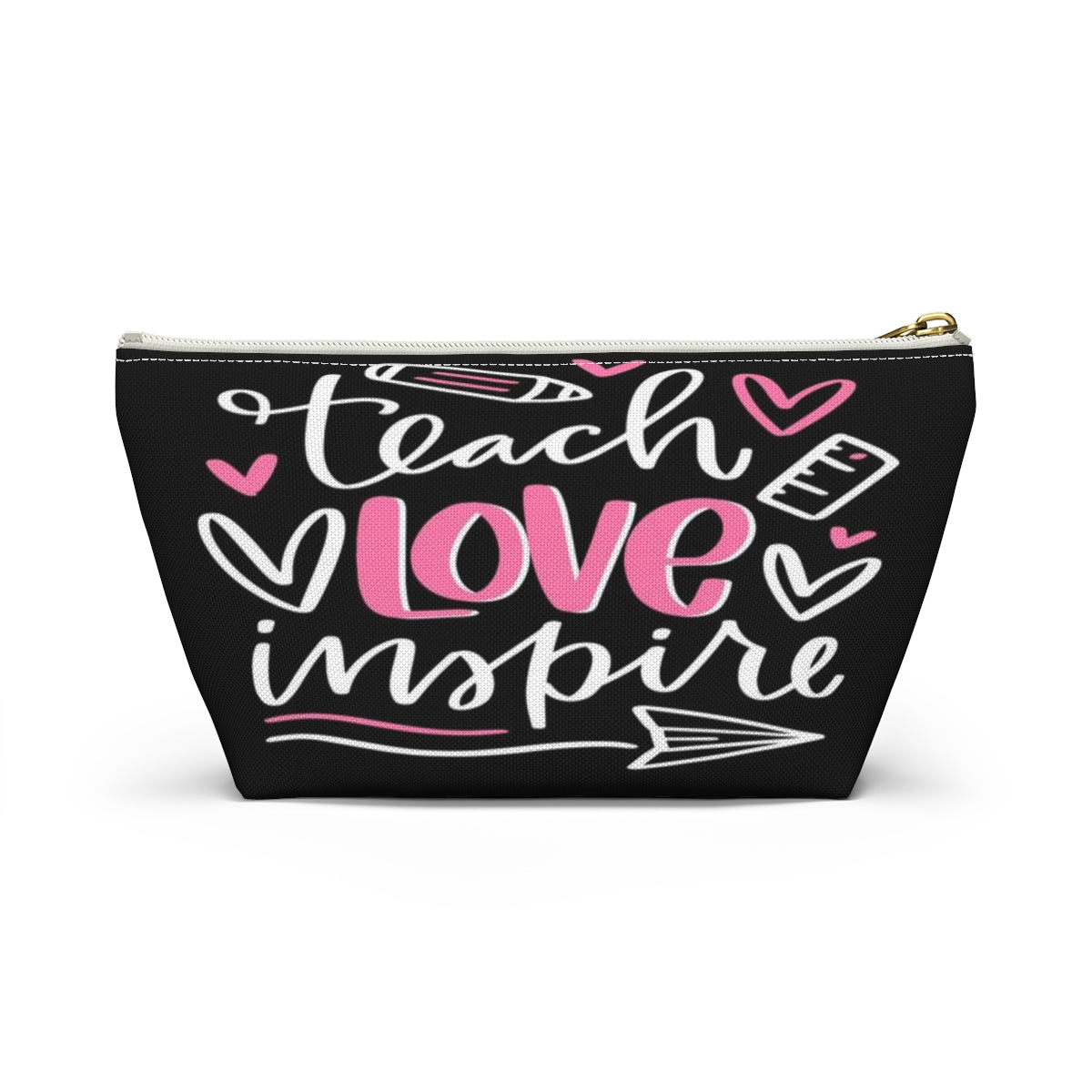 Teach Love Inspire Cosmetic Pouch w T-bottom, Accessory Pouch, Pink