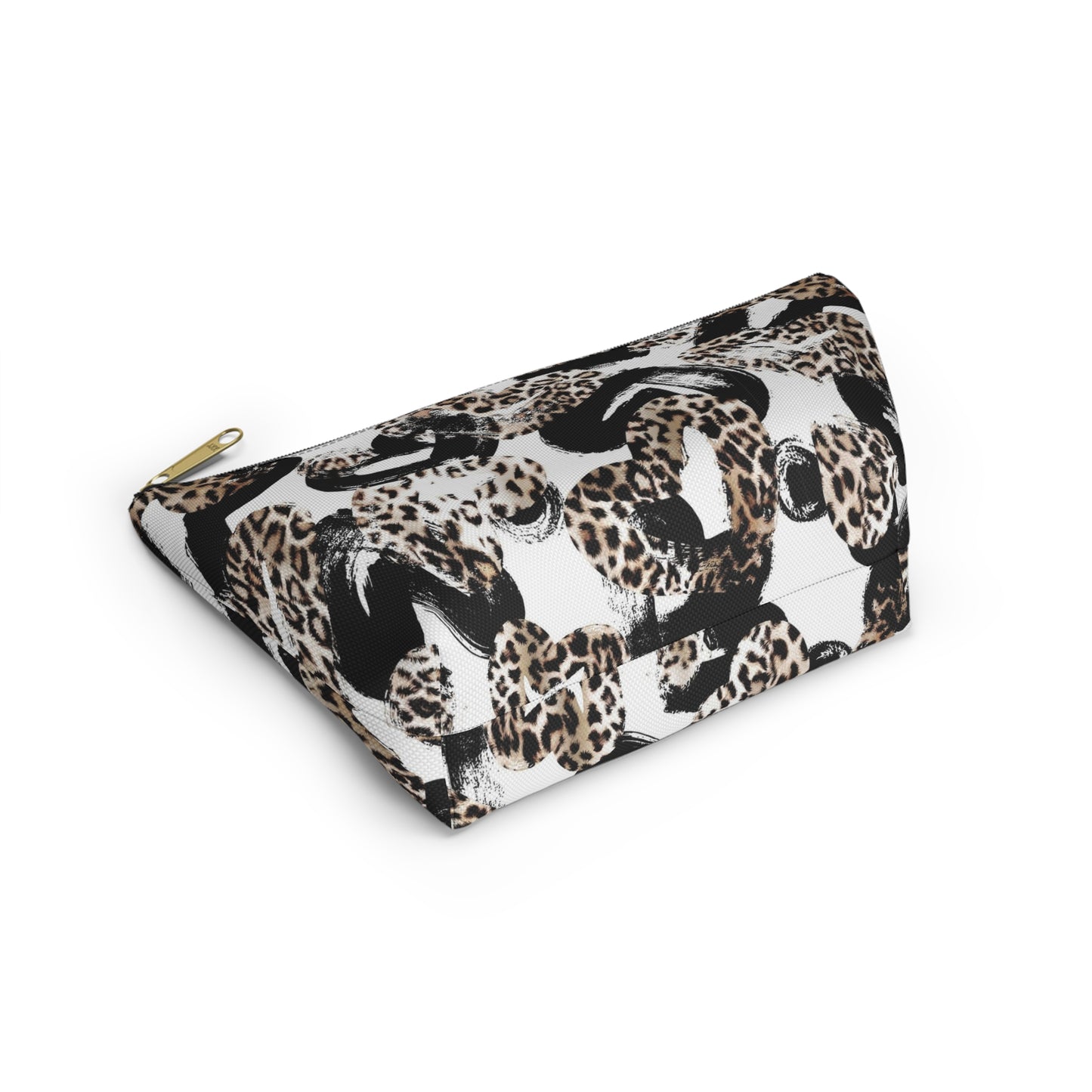 Personalized Leopard Hearts Cosmetic Pouch w T-bottom, Accessory Pouch