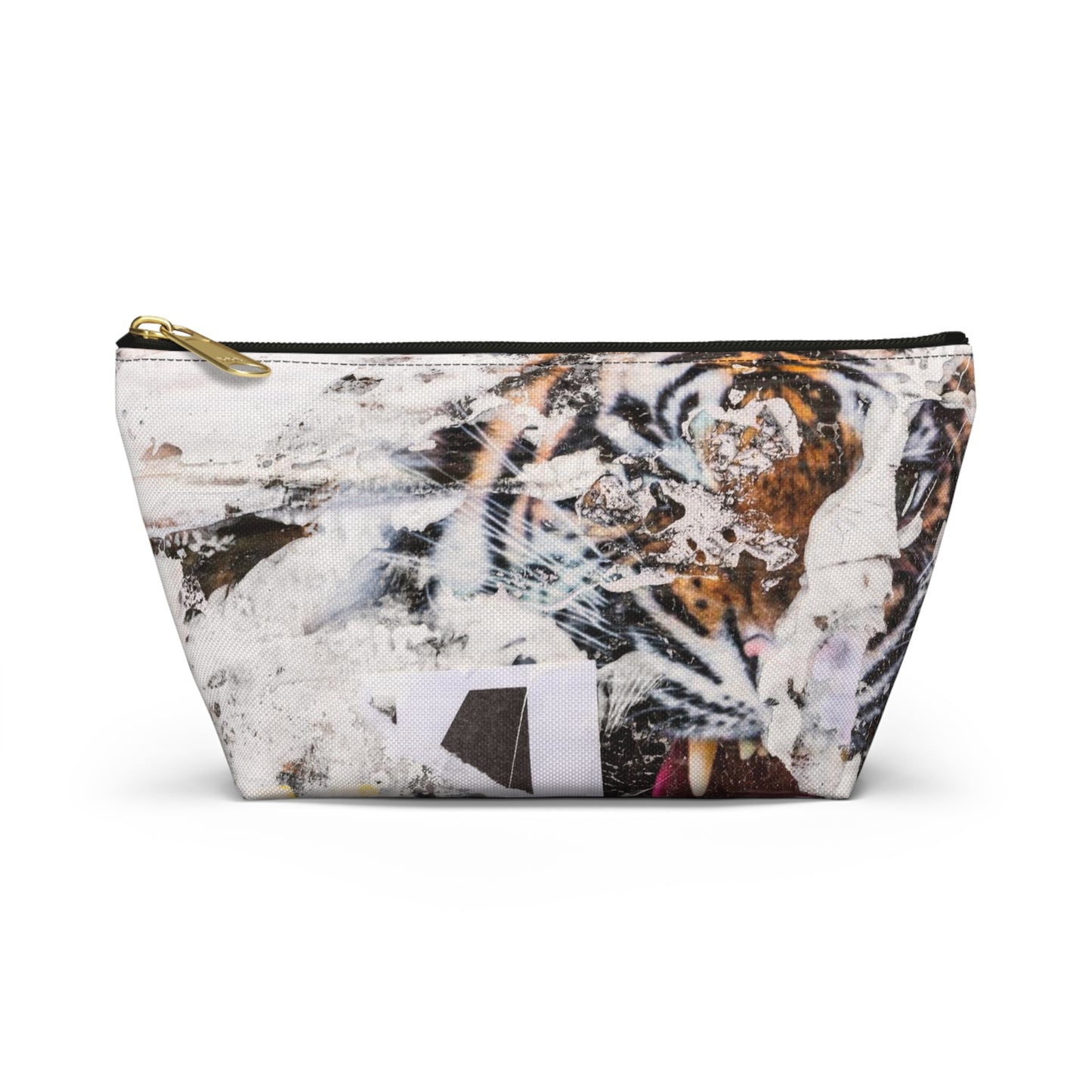 Urban Street Art Cosmetic Pouch w T-bottom, Accessory Pouch - Torn Poster Street Art Makeup Bag - Tiger Bag 4