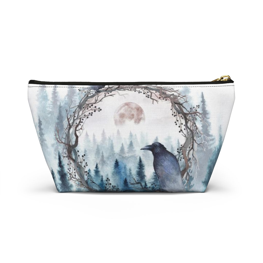 Edgar Allan Poe Cosmetic Pouch w T-bottom, Accessory Pouch, Raven Forrest Moon