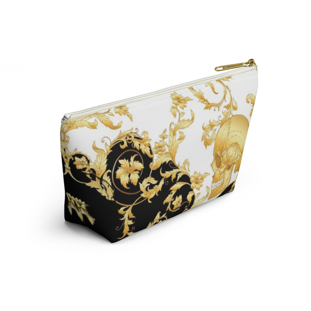 Gilded Skull Cosmetic Pouch w T-bottom, Accessory Pouch