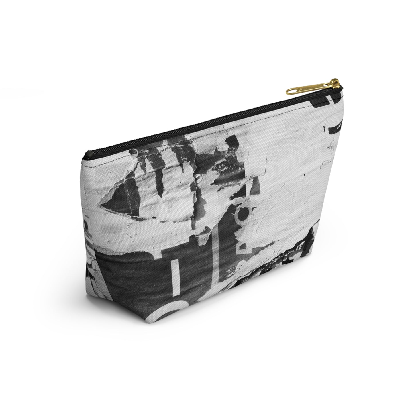 Urban Street Art Cosmetic Pouch w T-bottom, Accessory Pouch - Torn Poster Street Art Makeup Bag - Black and White Five Bag 22