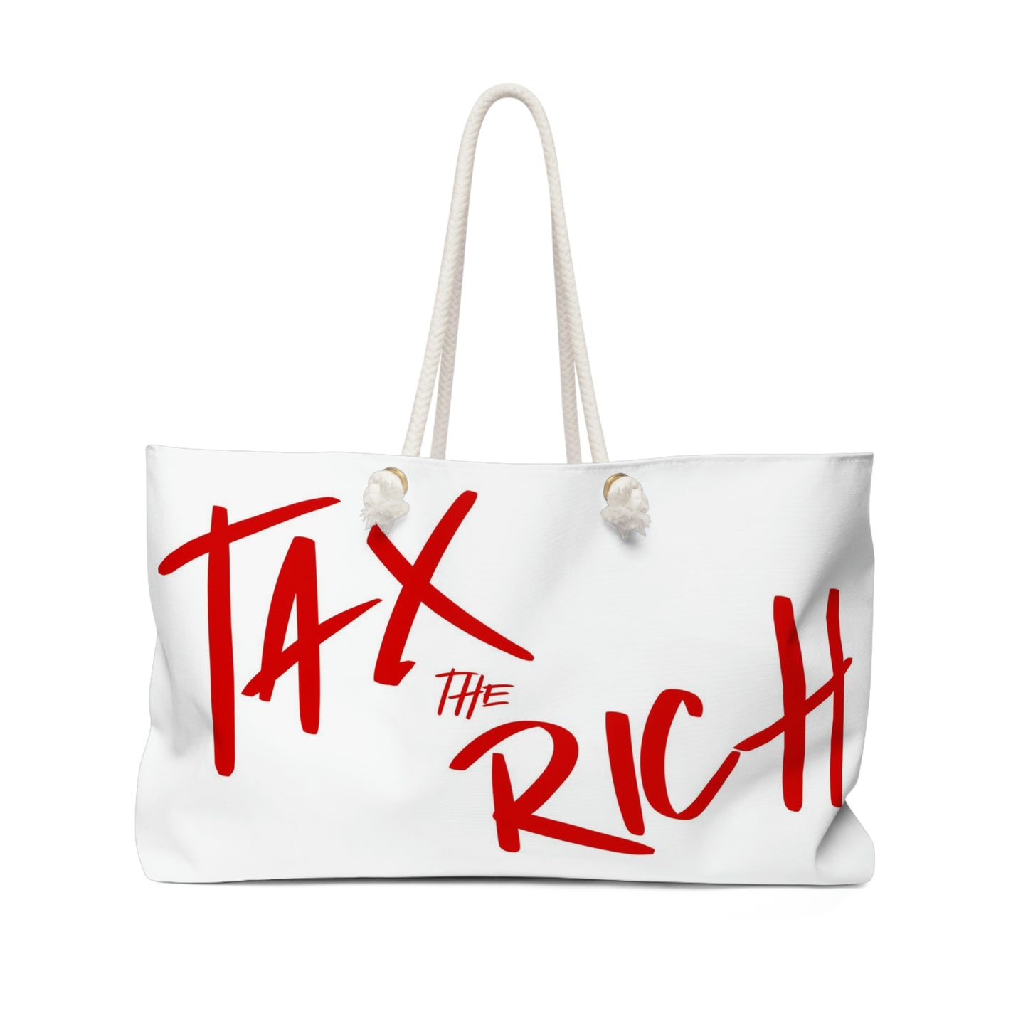 Tax the Rich Red Graffiti Weekender Bag - Rope Handle Tote - City Bag - Weekend Travel Tote - AOC Met Gala Dress Inspired