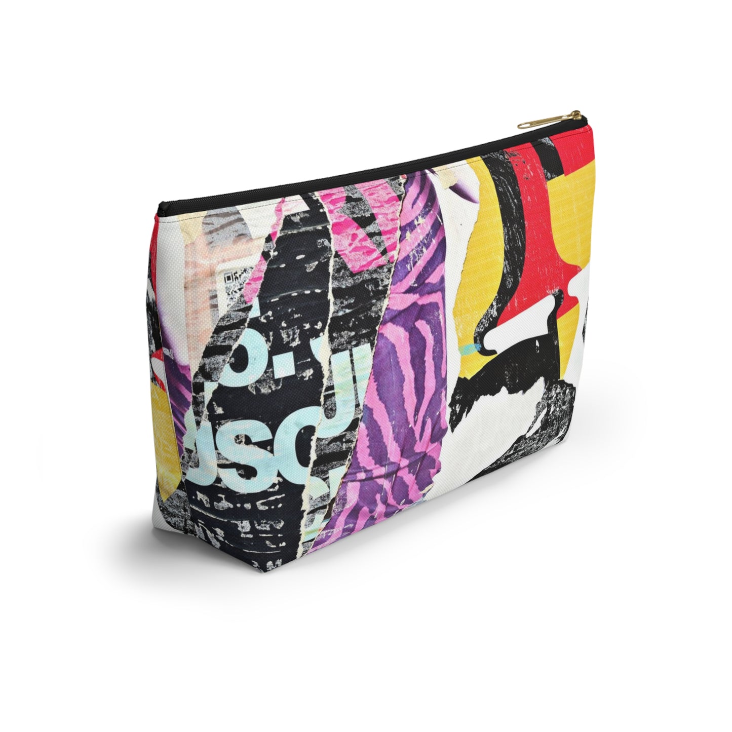 Urban Street Art Cosmetic Pouch w T-bottom, Accessory Pouch - Torn Poster Street Art Makeup Bag - Mixed Media Bag 23