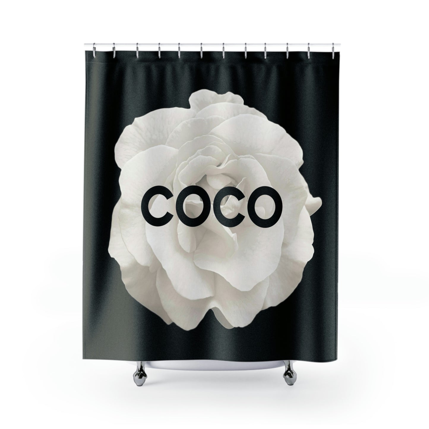 Personalized COCO Rose Shower Curtain - Fashion Shower Curtain - Designer COCO White Rose Bath Curtain