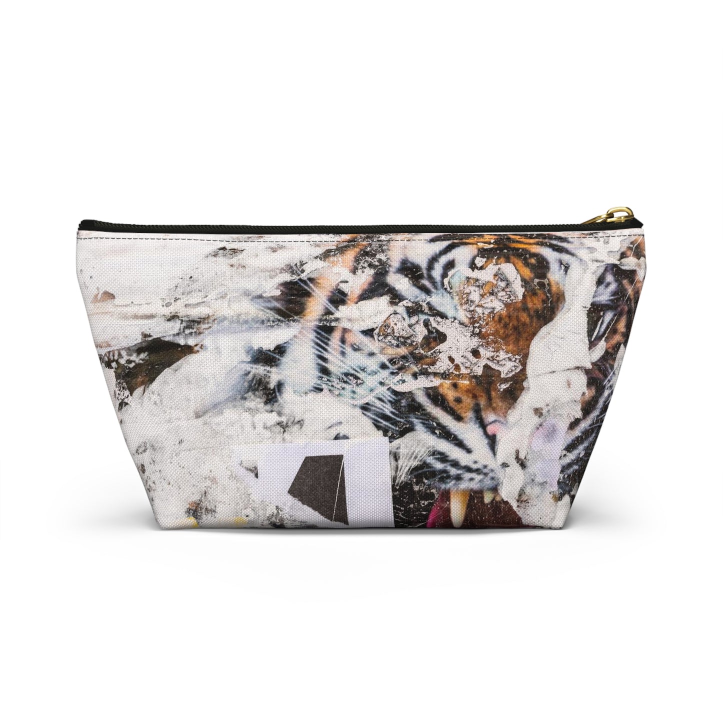 Urban Street Art Cosmetic Pouch w T-bottom, Accessory Pouch - Torn Poster Street Art Makeup Bag - Tiger Bag 4