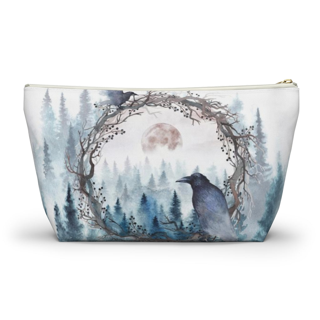 Edgar Allan Poe Cosmetic Pouch w T-bottom, Accessory Pouch, Raven Forrest Moon