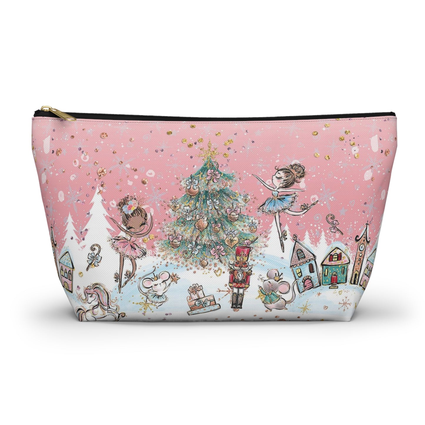 Nutcracker Cosmetic Pouch w T-bottom, Accessory Pouch - Pink Nutcracker Ballet Makeup Bag