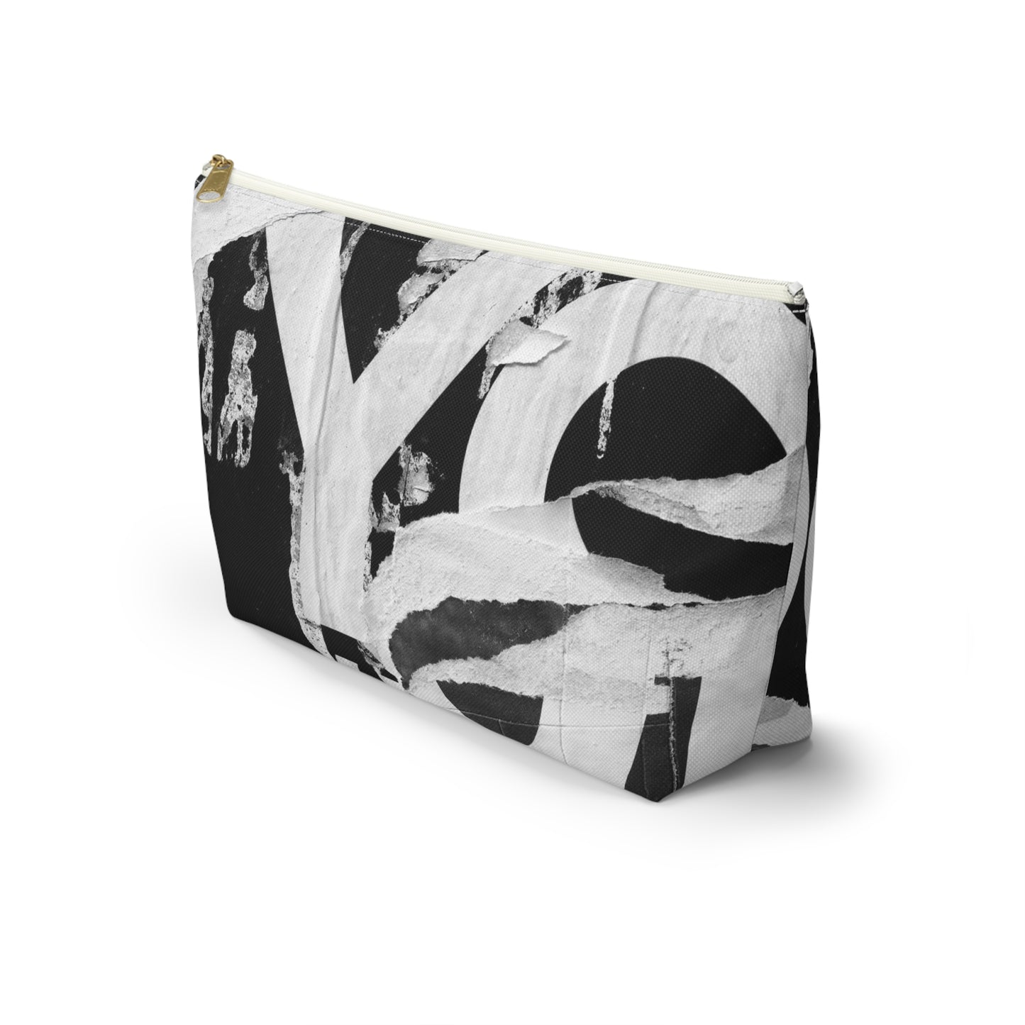 Urban Street Art Cosmetic Pouch w T-bottom, Accessory Pouch - Torn Poster Street Art Makeup Bag - Black and White YO Bag 15