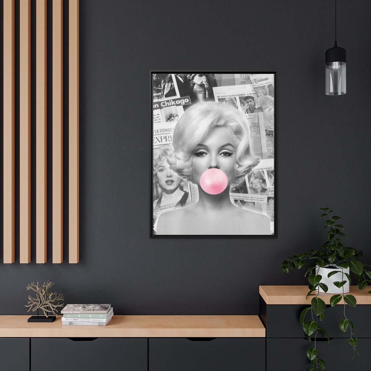 Marilyn Monroe Wall Canvas, Matte Canvas, Black Frame - International News Marilyn Bubblegum