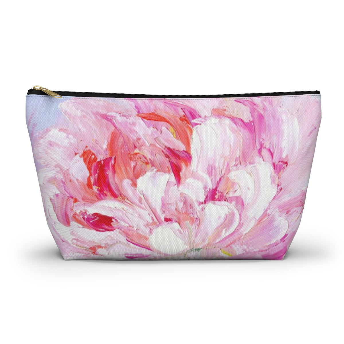 Peony Cosmetic Pouch w T-bottom, Accessory Pouch,  Pink Oil Painting