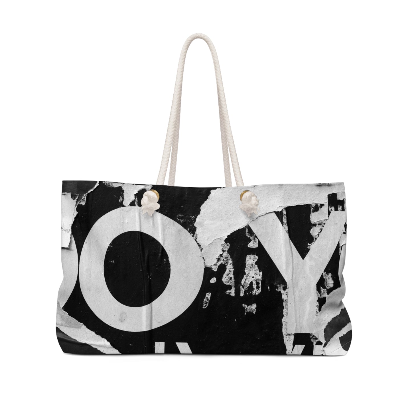 Urban Street Art Bag, Weekender Bag, Rope Tote - Torn Poster Street Art Tote - Black and White YO Bag 15