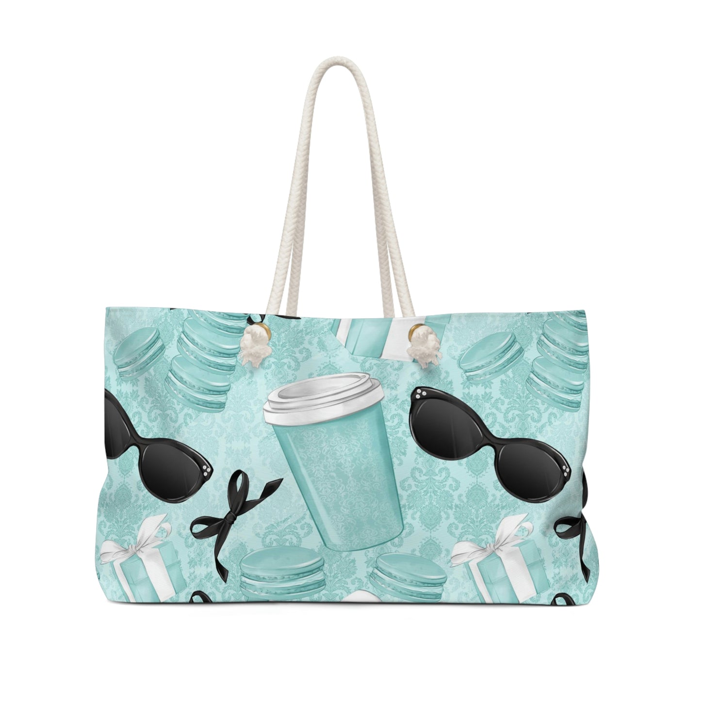 Paris Blue Coffee and Macarons Tote Bag - Breakfast at Tiffany Inspired Blue Weekender Bag