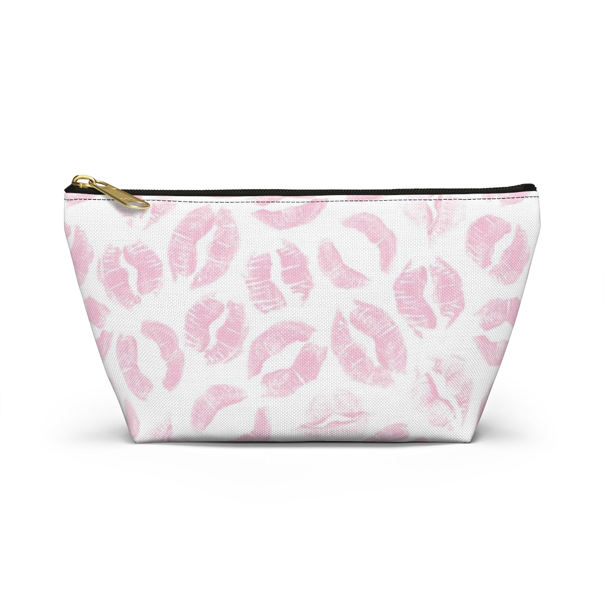 Lip Print Pouch w T-bottom, Accessory Pouch - Pink Kiss