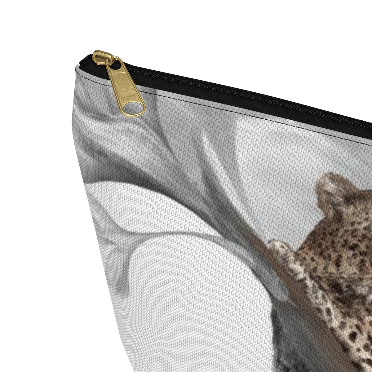 Leopard Cosmetic Pouch w T-bottom, Accessory Pouch - Leopard White Plumeria