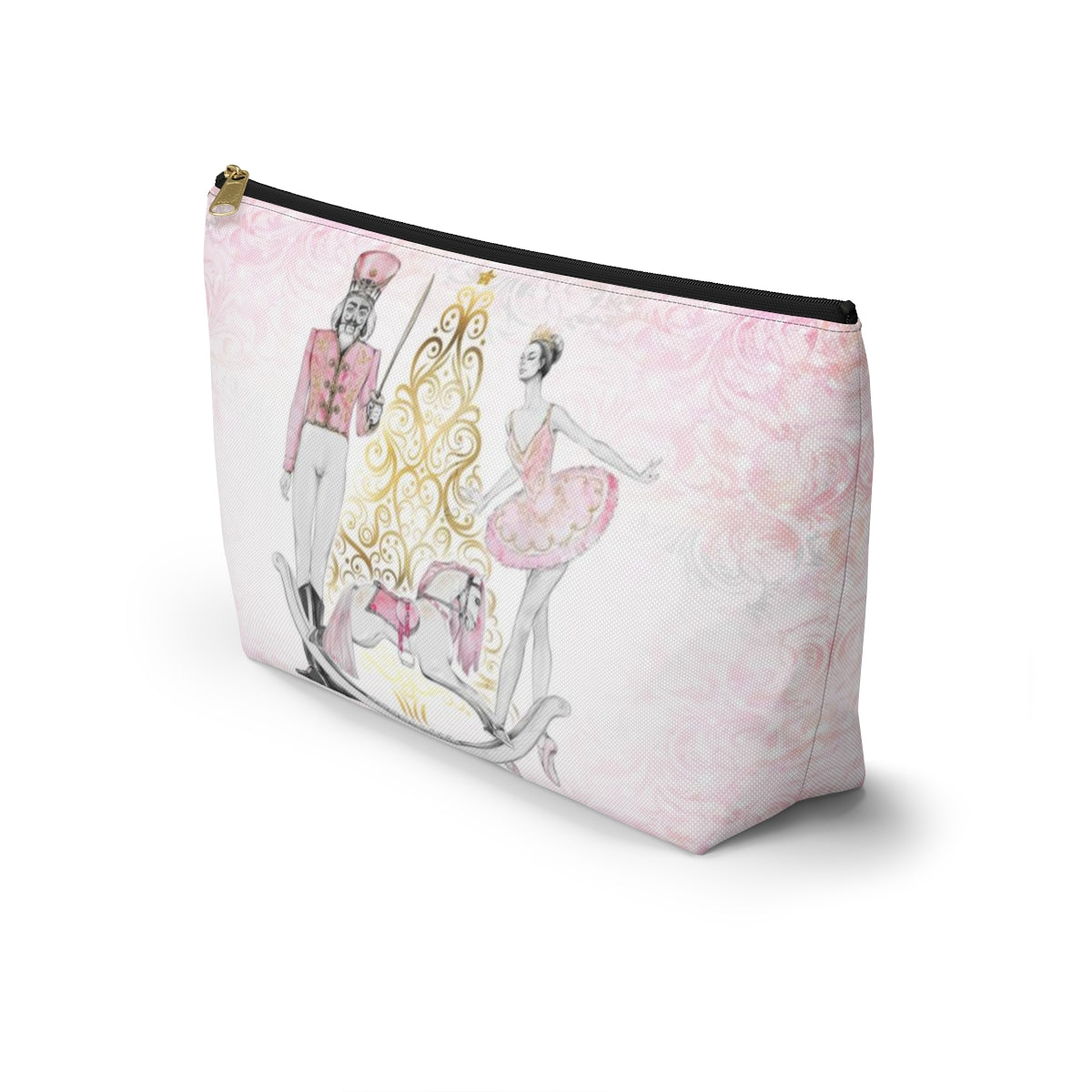 Personalized Nutcracker Ballet Cosmetic Pouch w T-bottom, Accessory Pouch, Pink and Gold