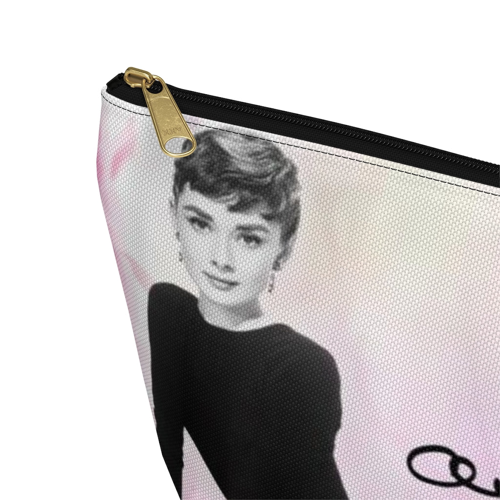 Audrey Hepburn Signature Cosmetic Pouch w T-bottom, Accessory Pouch, Pink