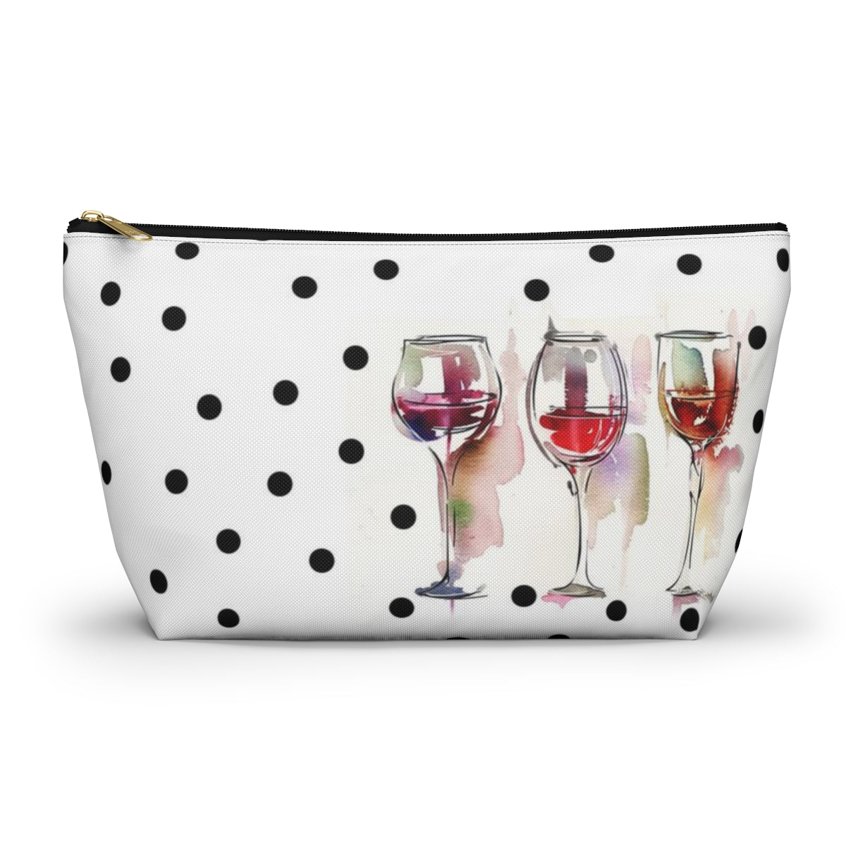 Personalized Wine Lovers Cosmetic Pouch w T-bottom, Accessory Pouch, Wine Glass Polka Dot