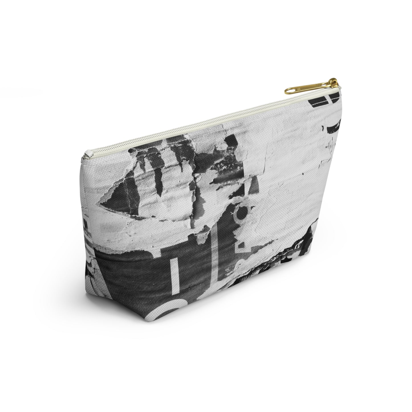 Urban Street Art Cosmetic Pouch w T-bottom, Accessory Pouch - Torn Poster Street Art Makeup Bag - Black and White Five Bag 22