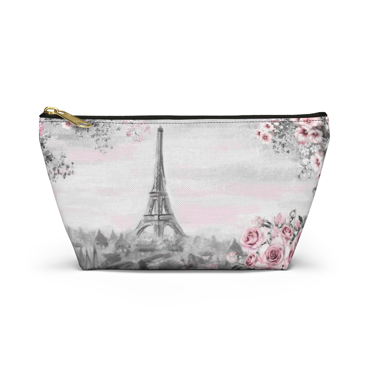 Eiffel Tower Cosmetic Pouch w T-bottom, Accessory Pouch, Pink Paris Rose