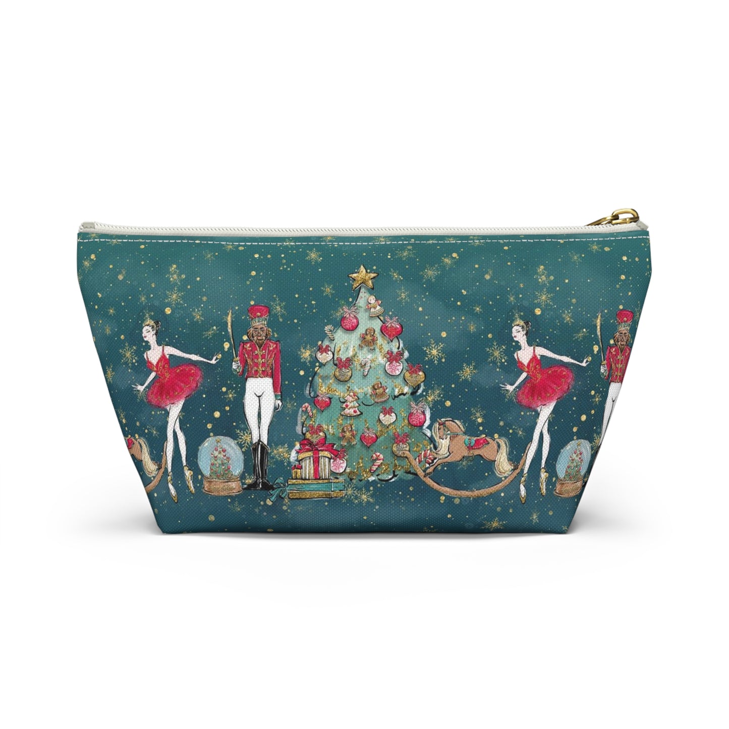 Nutcracker Ballet Cosmetic Pouch w T-bottom, Accessory Pouch - Emerald Green Nutcracker Ballet Makeup Bag