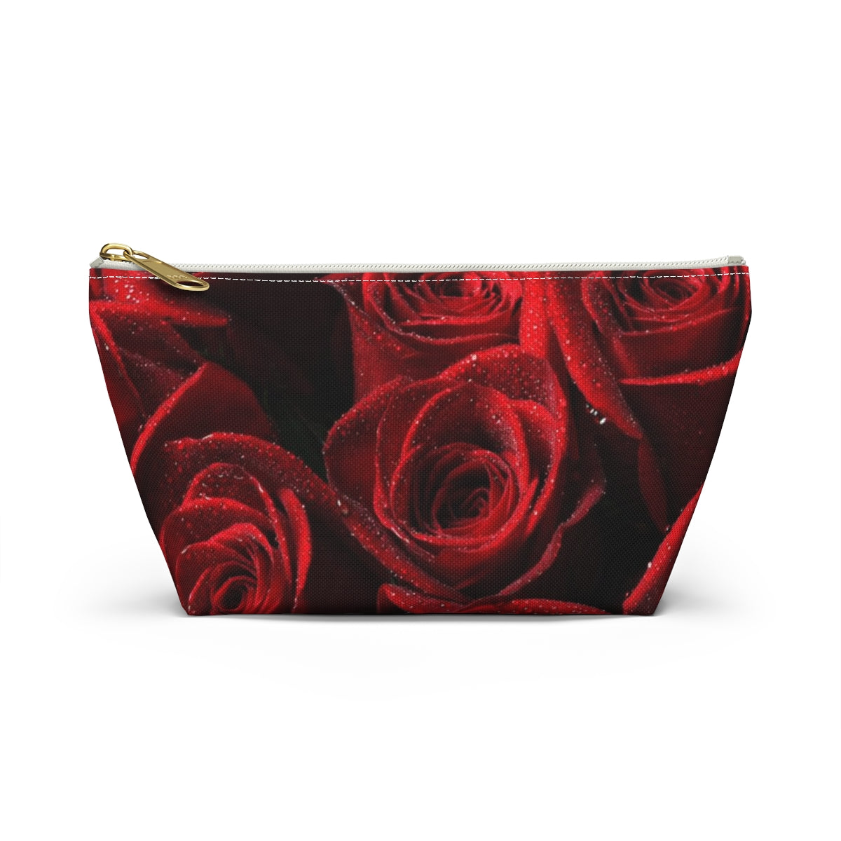 Personalized Rose Cosmetic Pouch w T-bottom, Accessory Pouch - Red Rose and Leopard