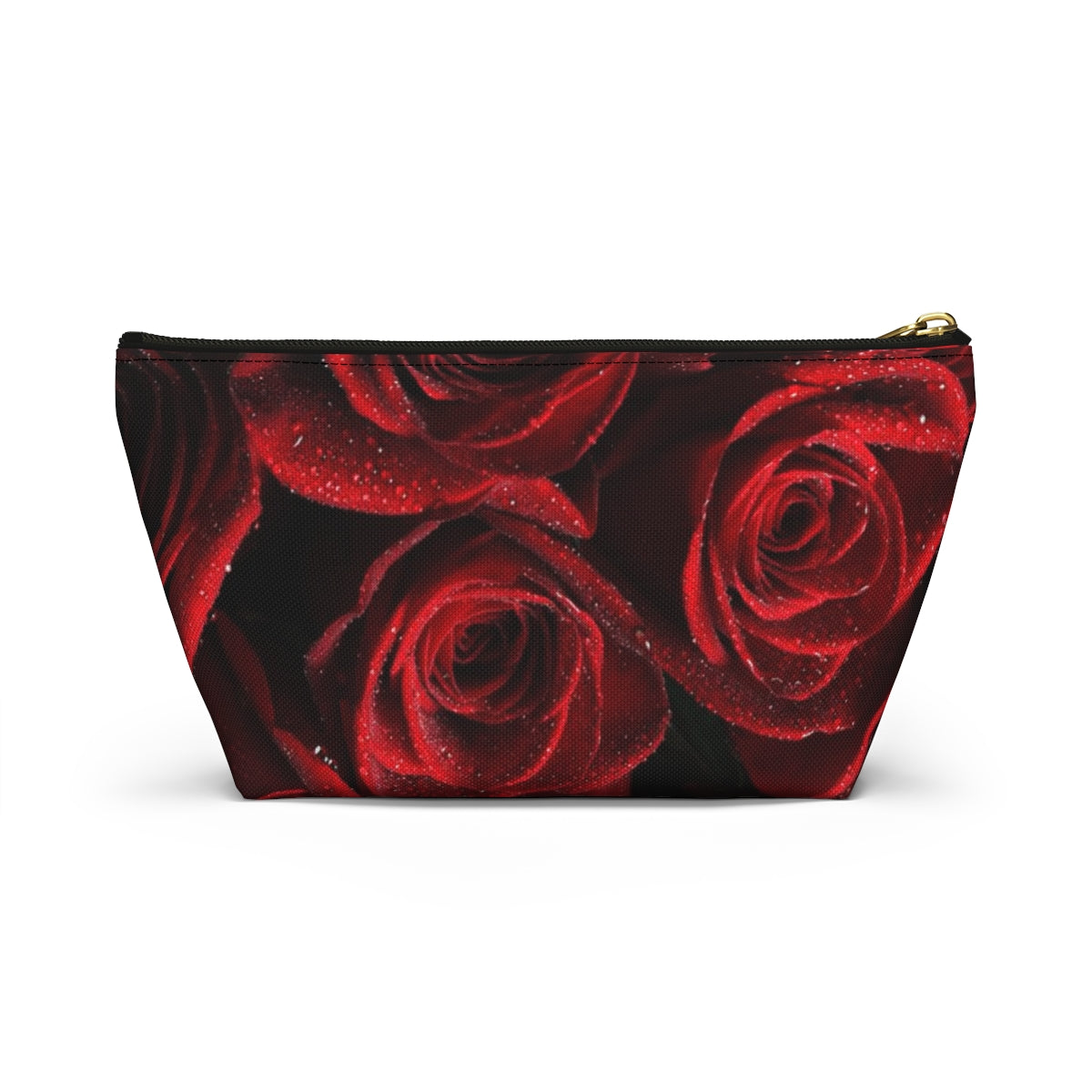 Personalized Rose Cosmetic Pouch w T-bottom, Accessory Pouch - Red Rose and Leopard