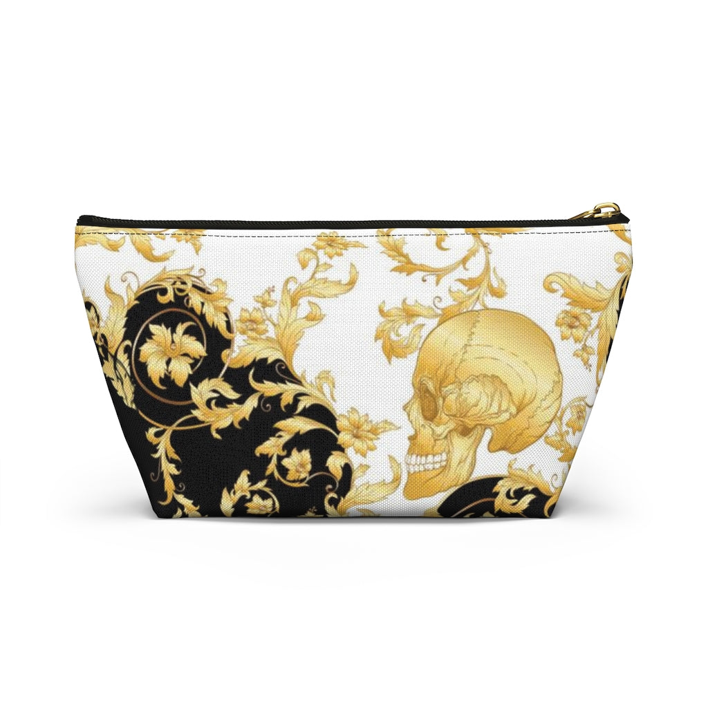 Gilded Skull Cosmetic Pouch w T-bottom, Accessory Pouch