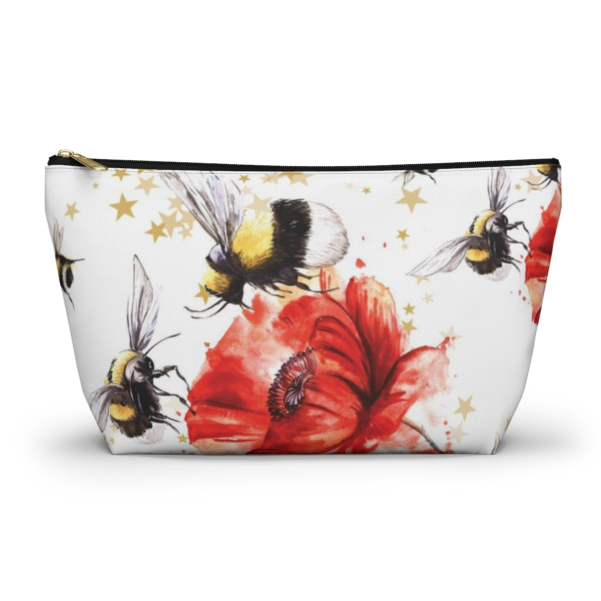 Bumblebee Cosmetic Pouch w T-bottom, Accessory Pouch, Red Poppy