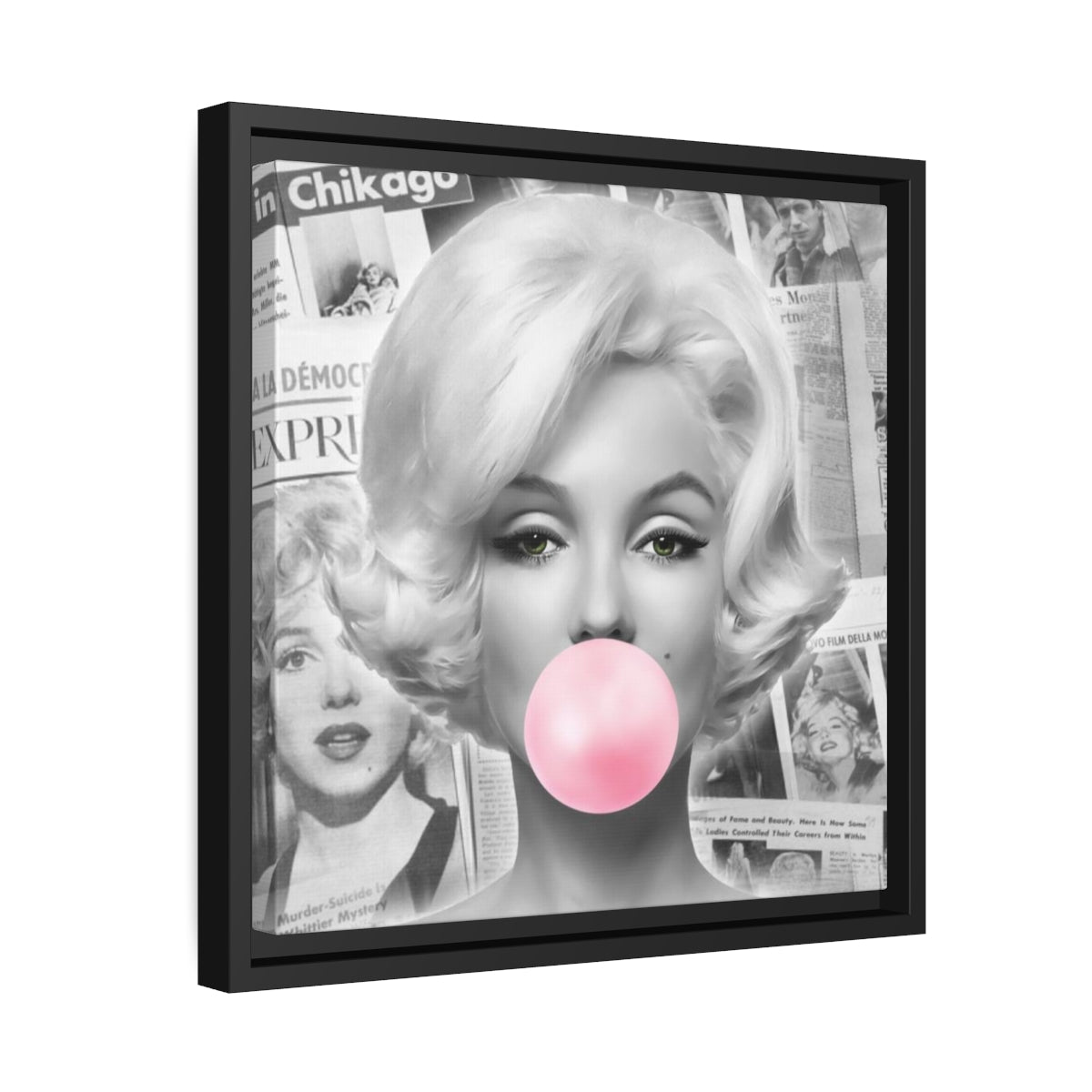 Marilyn Monroe Wall Canvas, Matte Canvas, Black Frame - International News Marilyn Bubblegum