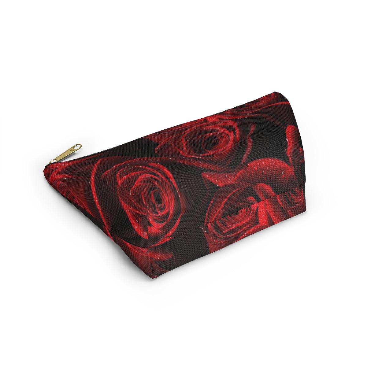 Personalized Rose Cosmetic Pouch w T-bottom, Accessory Pouch - Red Rose and Leopard