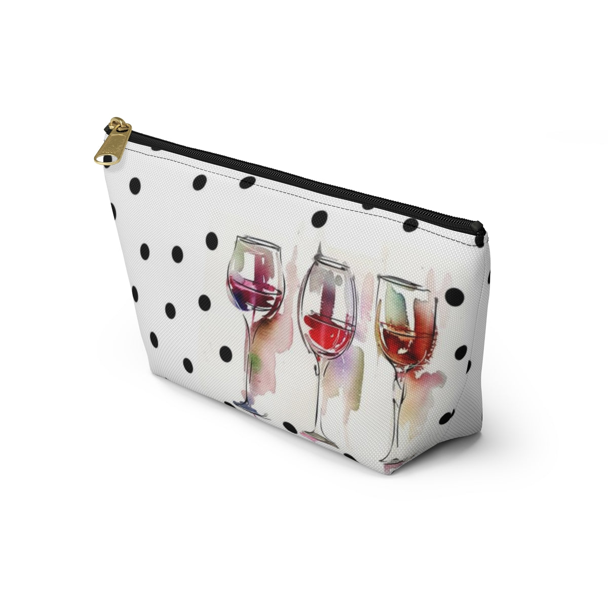 Personalized Wine Lovers Cosmetic Pouch w T-bottom, Accessory Pouch, Wine Glass Polka Dot