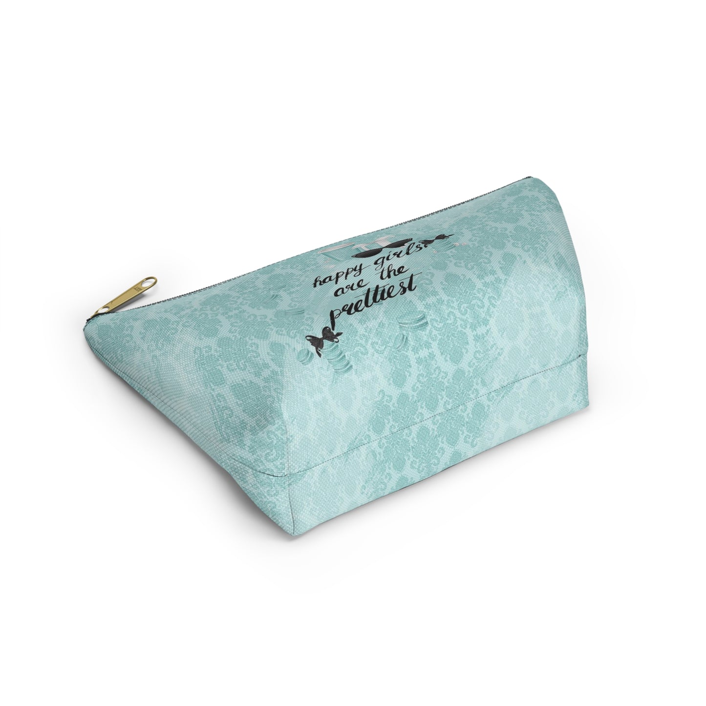 Happy Girls are the Prettiest Cosmetic Pouch w T-bottom, Accessory Pouch, Breakfast at Tiffany