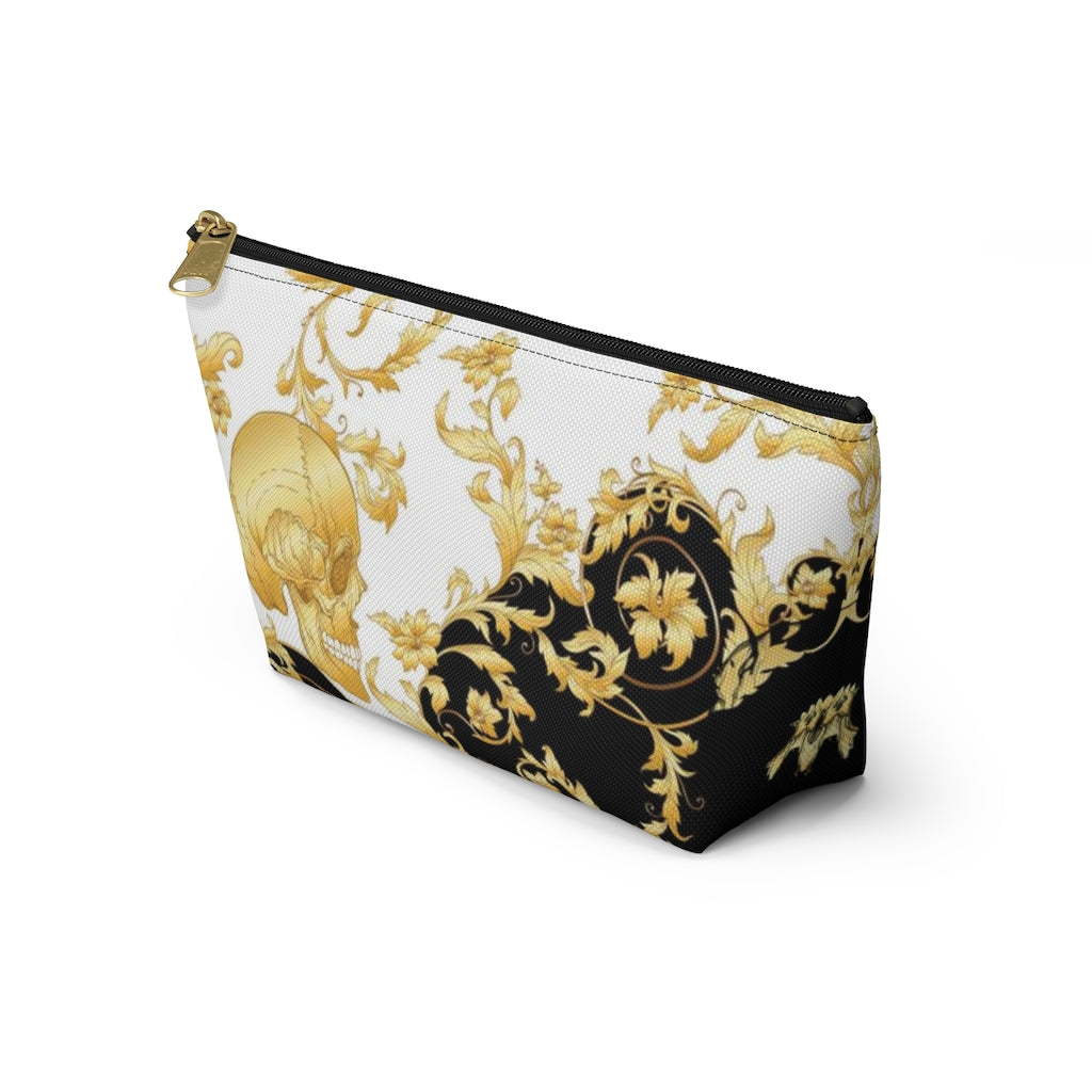 Gilded Skull Cosmetic Pouch w T-bottom, Accessory Pouch