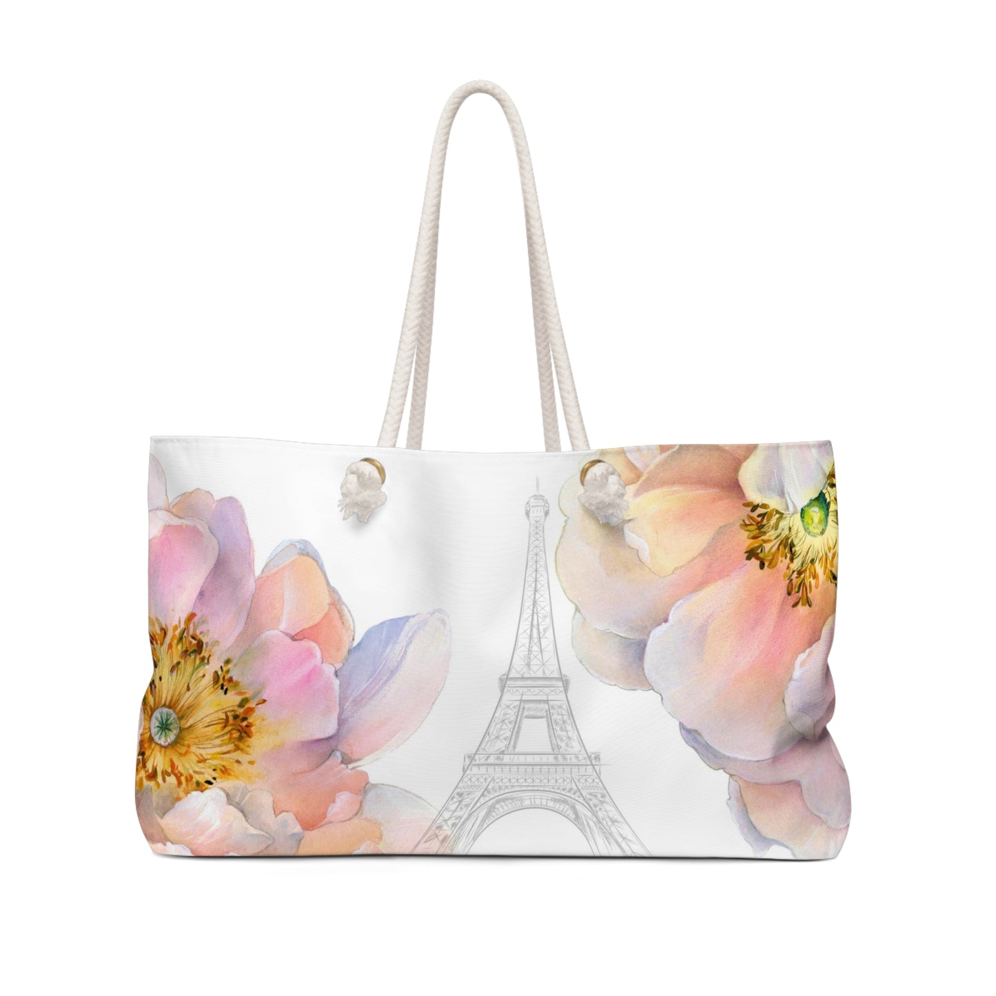 Paris I love you Tote Bag - Weekender Bag, Rope Tote - Paris je t'aime Flower Eiffel Tower Bag