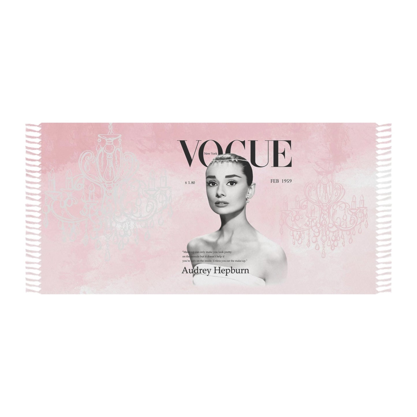 Audrey Hepburn Wrap, Beach Cloth with Fringe - Pink Audrey Hepburn VOGUE Cover Chandelier