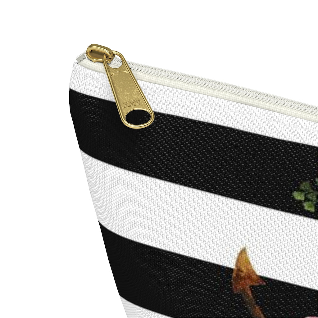 Nautical Cosmetic Pouch w T-bottom, Accessory Pouch, Anchor Flower Stripe