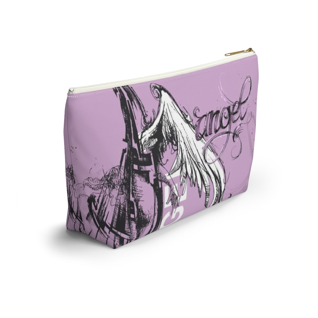 Angel Wing Cosmetic Pouch w T-bottom, Accessory Pouch, Purple