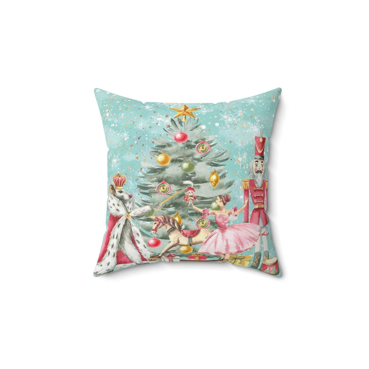 Nutcracker Ballet Pillow - Blue Green Snowflake Nutcracker Ballet Christmas Tree Cushion