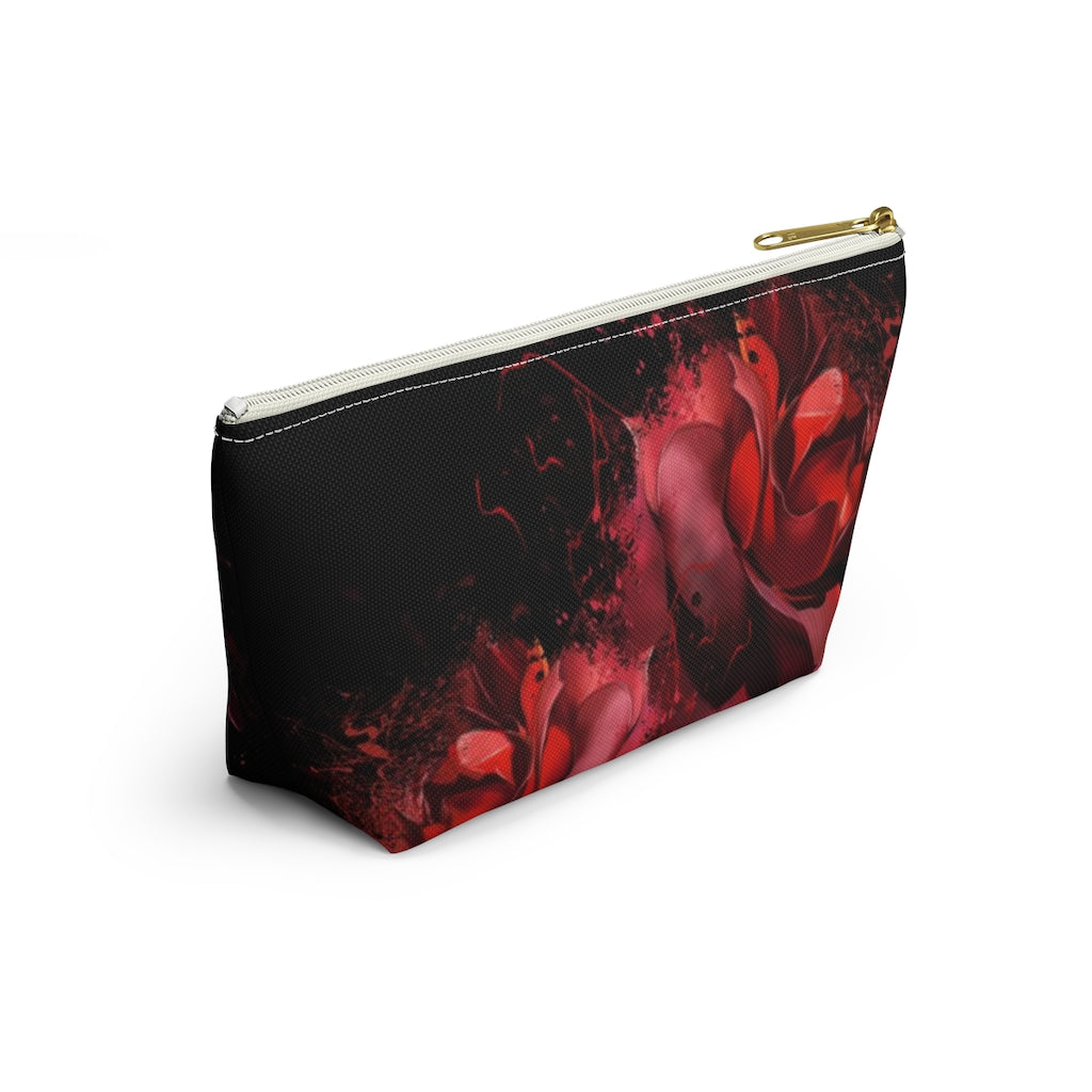 Painted Rose Cosmetic Pouch w T-bottom, Accessory Pouch, Red