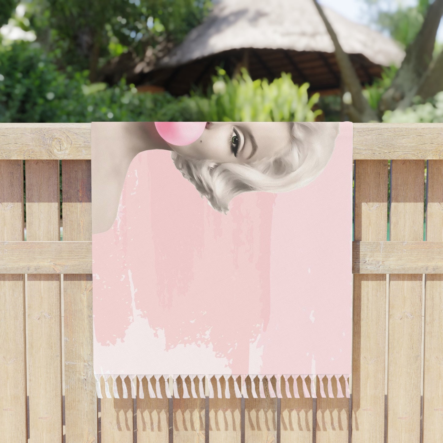 Personalized Marilyn Monroe Bubblegum Wrap, Beach Cloth with Fringe - Pink Marilyn Monroe Bubblegum Towel