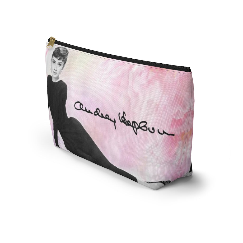 Audrey Hepburn Signature Cosmetic Pouch w T-bottom, Accessory Pouch, Pink