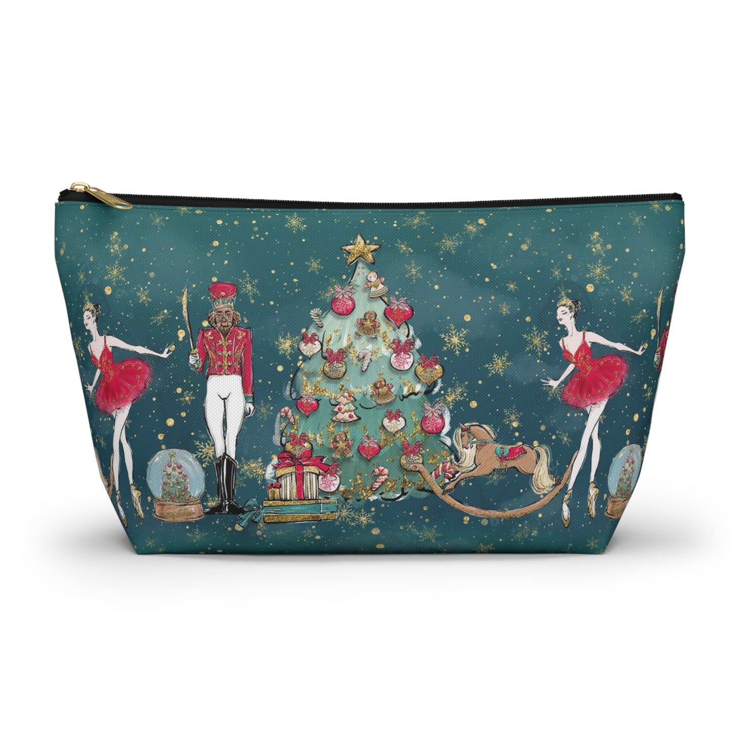 Nutcracker Ballet Cosmetic Pouch w T-bottom, Accessory Pouch - Emerald Green Nutcracker Ballet Makeup Bag