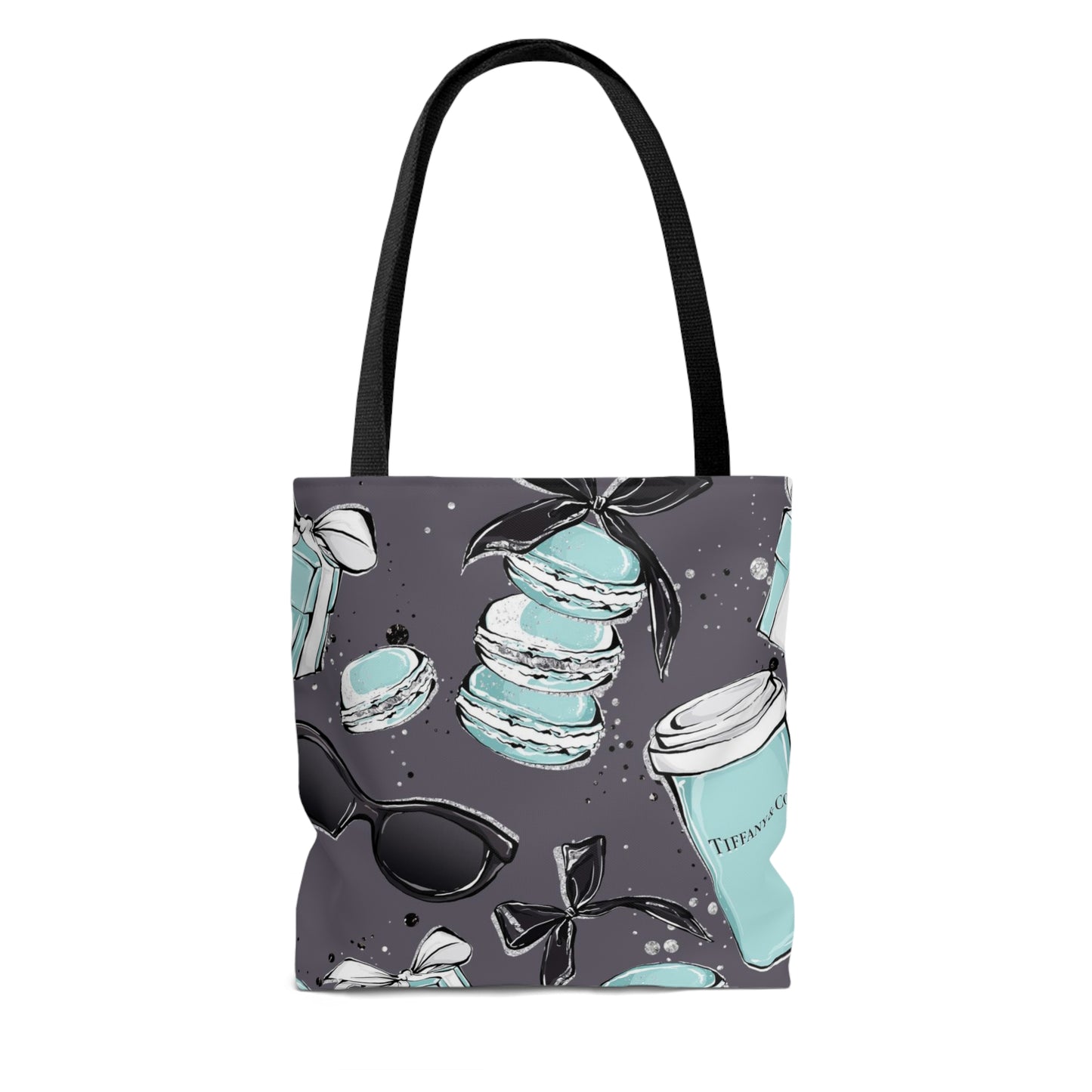 Personalized Coffee and Macarons Canvas Tote Bag, Basic Square Tote - Breakfast at Tiffany Inspired