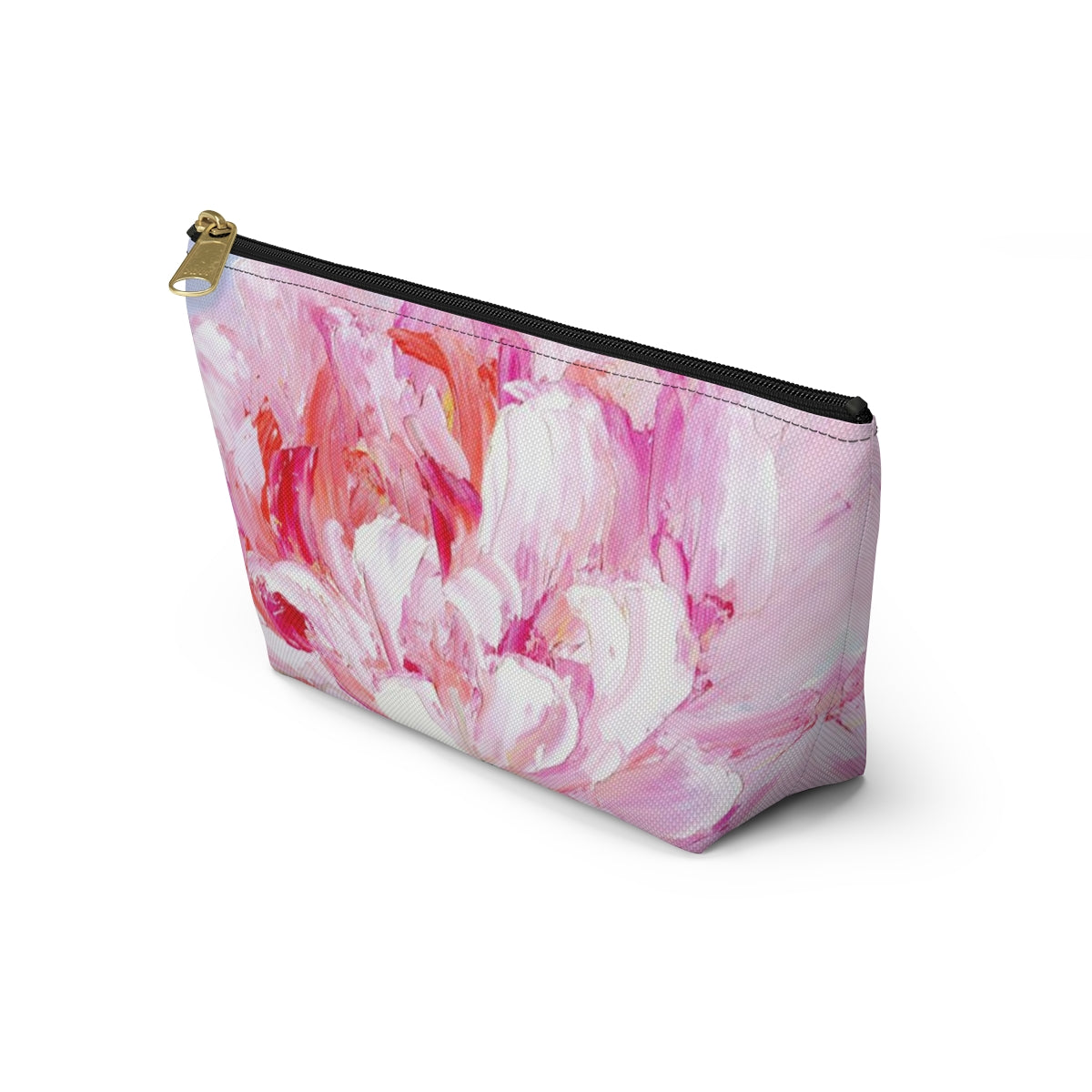 Peony Cosmetic Pouch w T-bottom, Accessory Pouch,  Pink Oil Painting